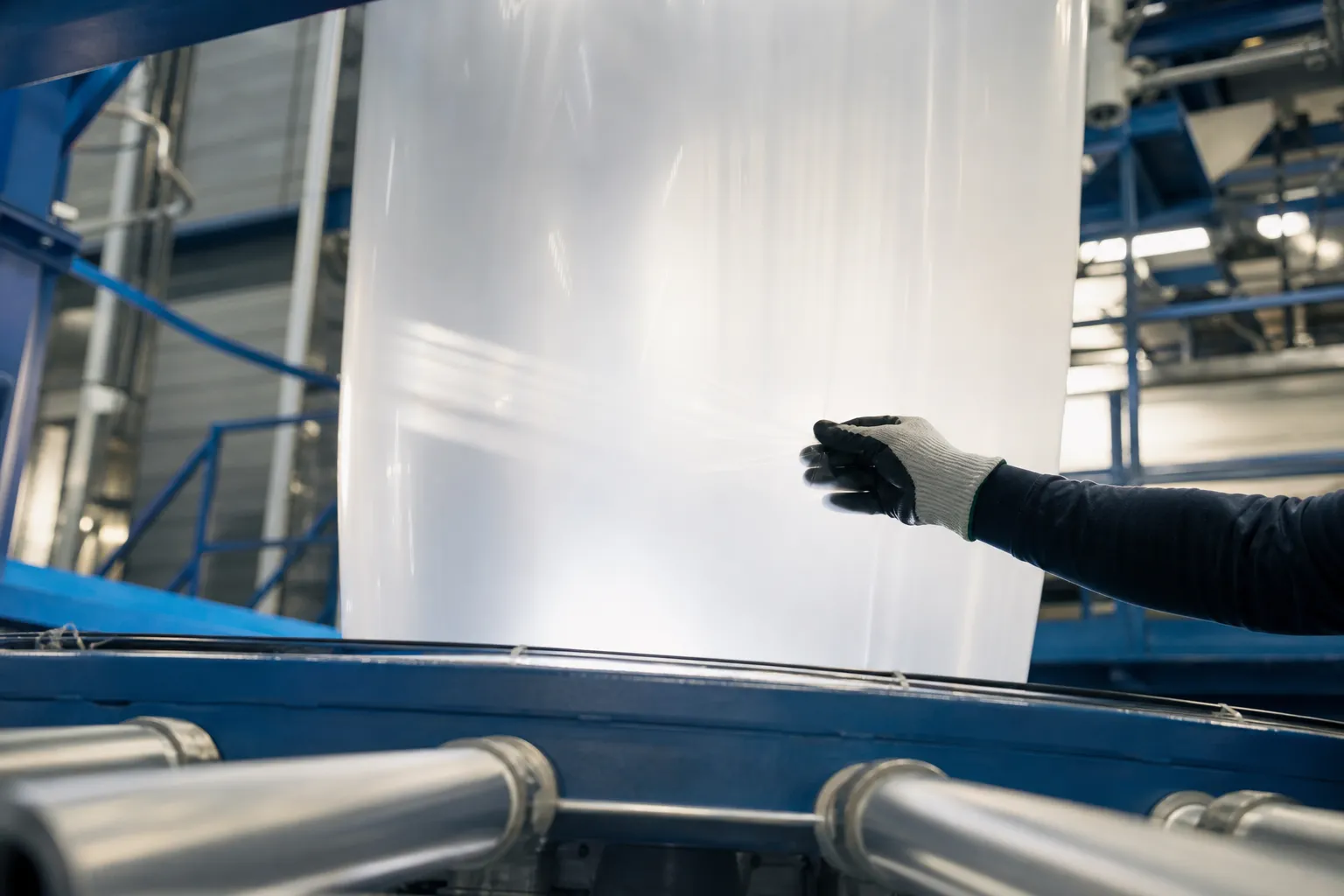 The extrusion line mid-run