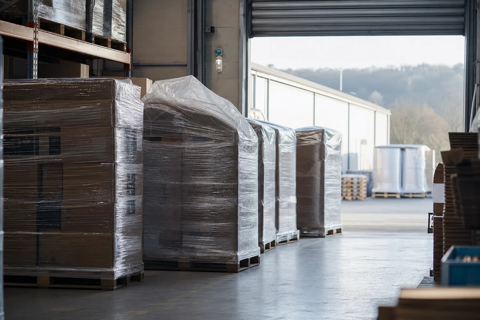 Wrapped pallets in the despatch bay